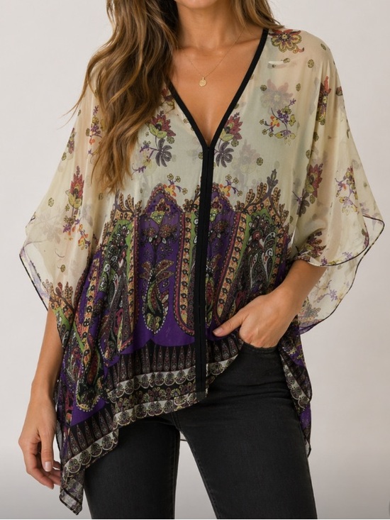 Romeo & Juliet Couture Tops - < Romeo & Juliet Couture Boho Sheer Floral Paisley Pattern Blouse >